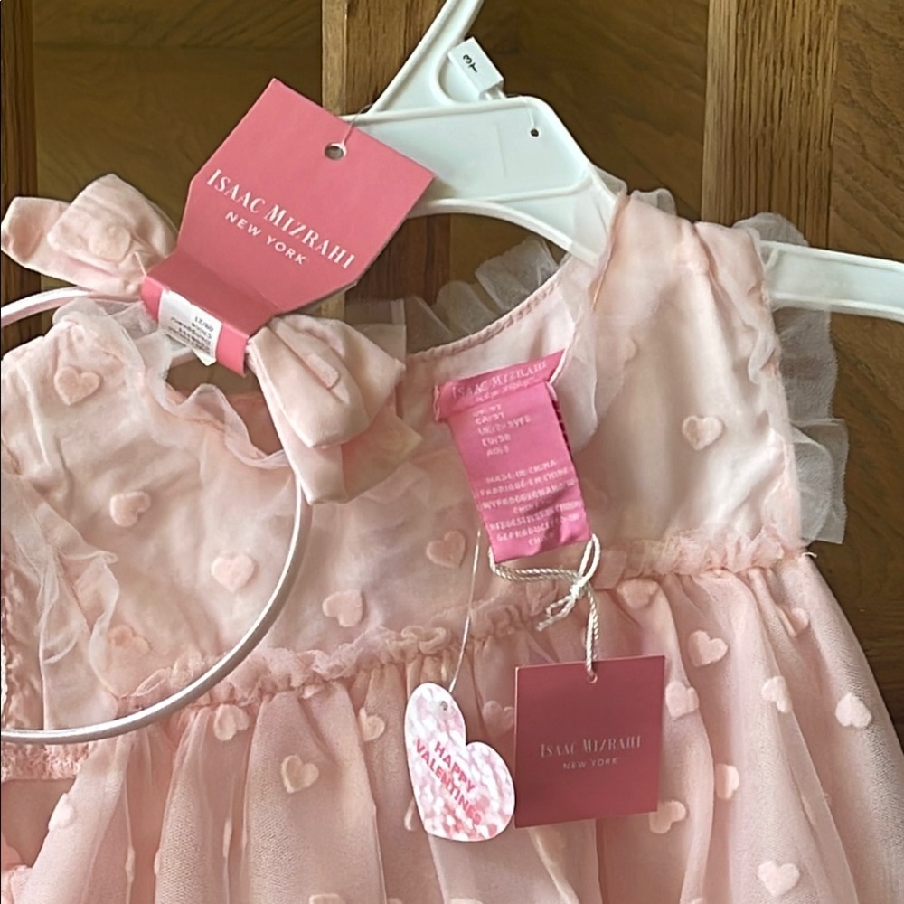 NWT Isaac Mizrahi Pink & White Ruffled Tiered Babydoll Dress w Headband 3T - Picture 8 of 9